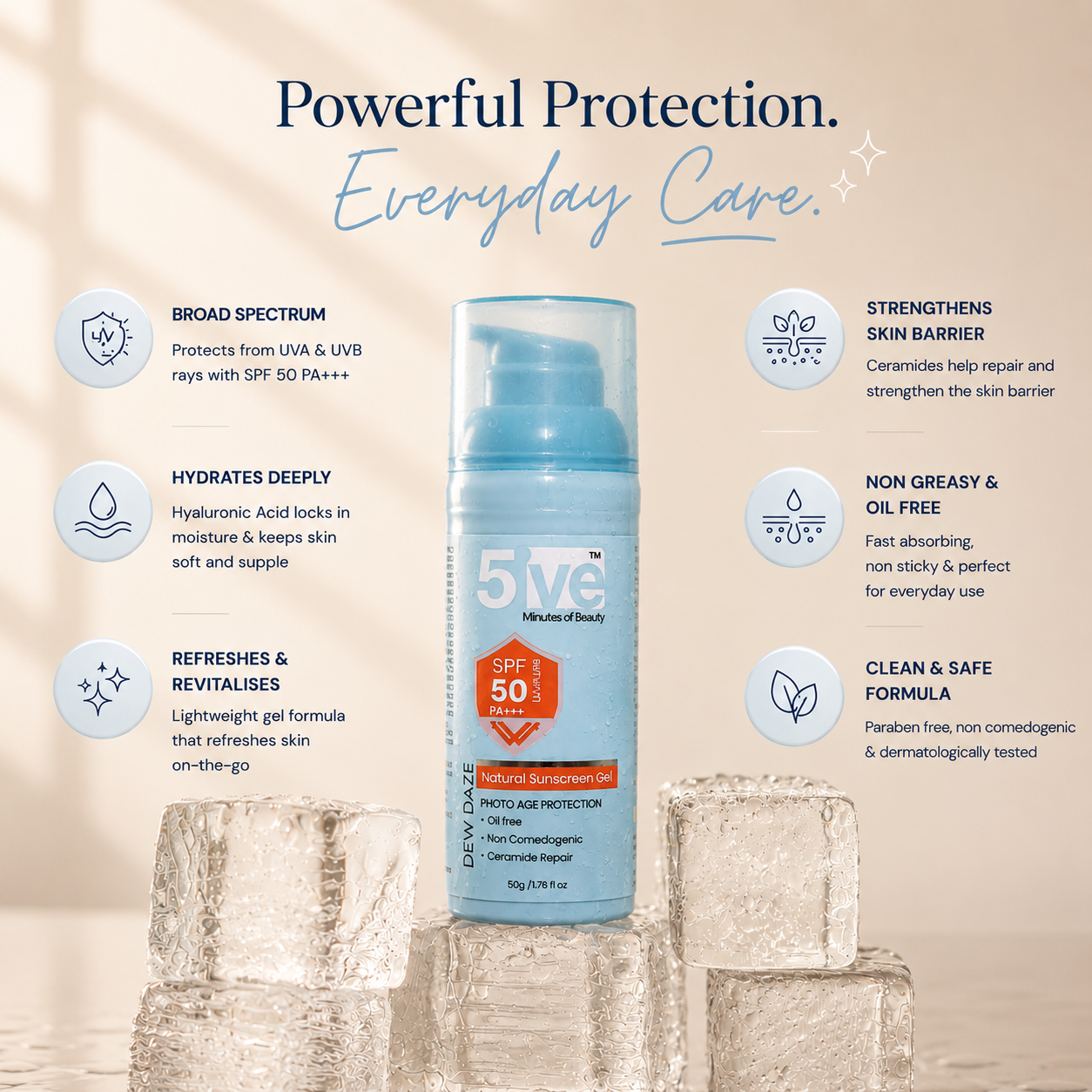 Dew Daze Sunscreen SPF 50 PA+++Gel - 50 ml