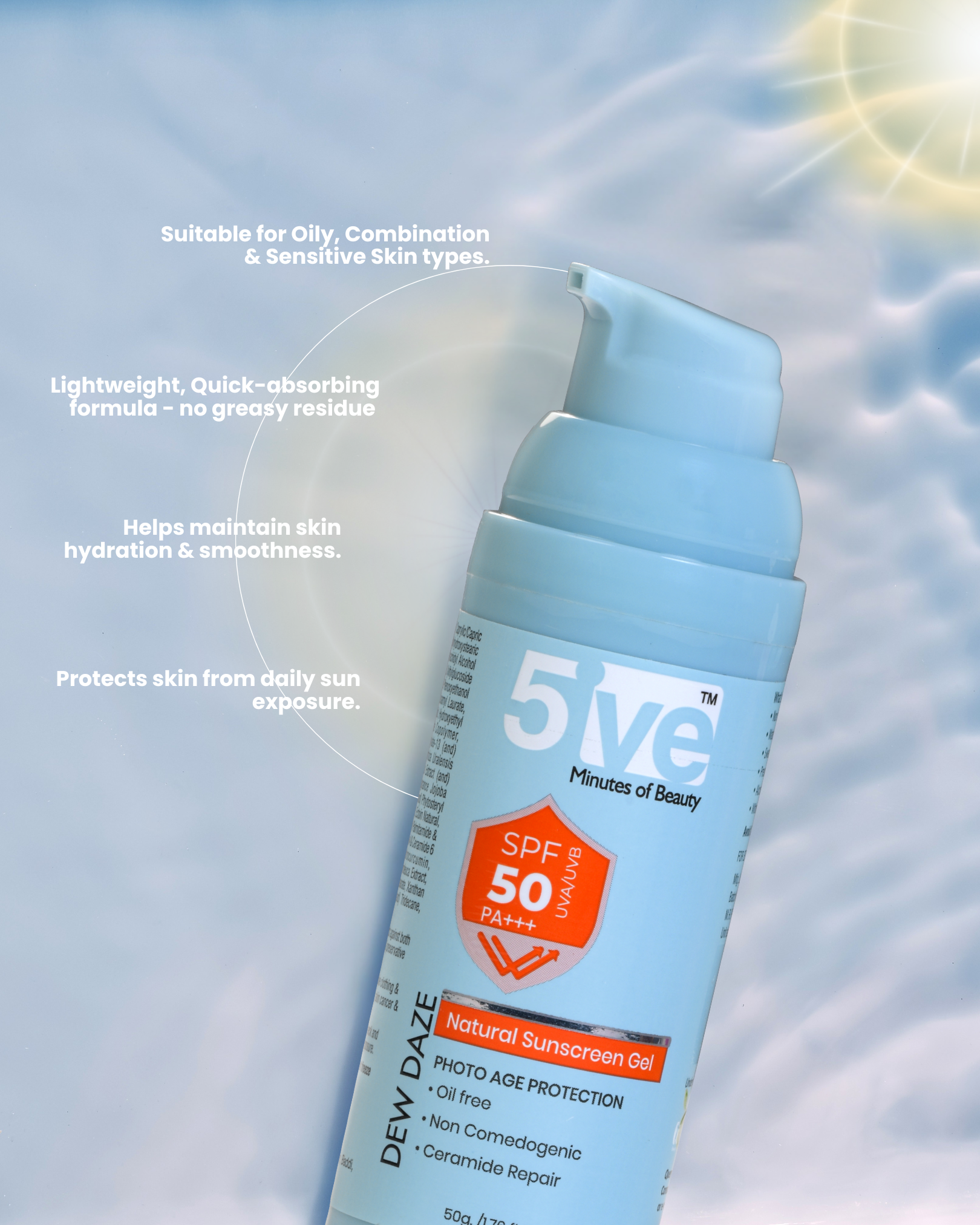 Dew Daze Sunscreen SPF 50 PA+++Gel - 50 ml