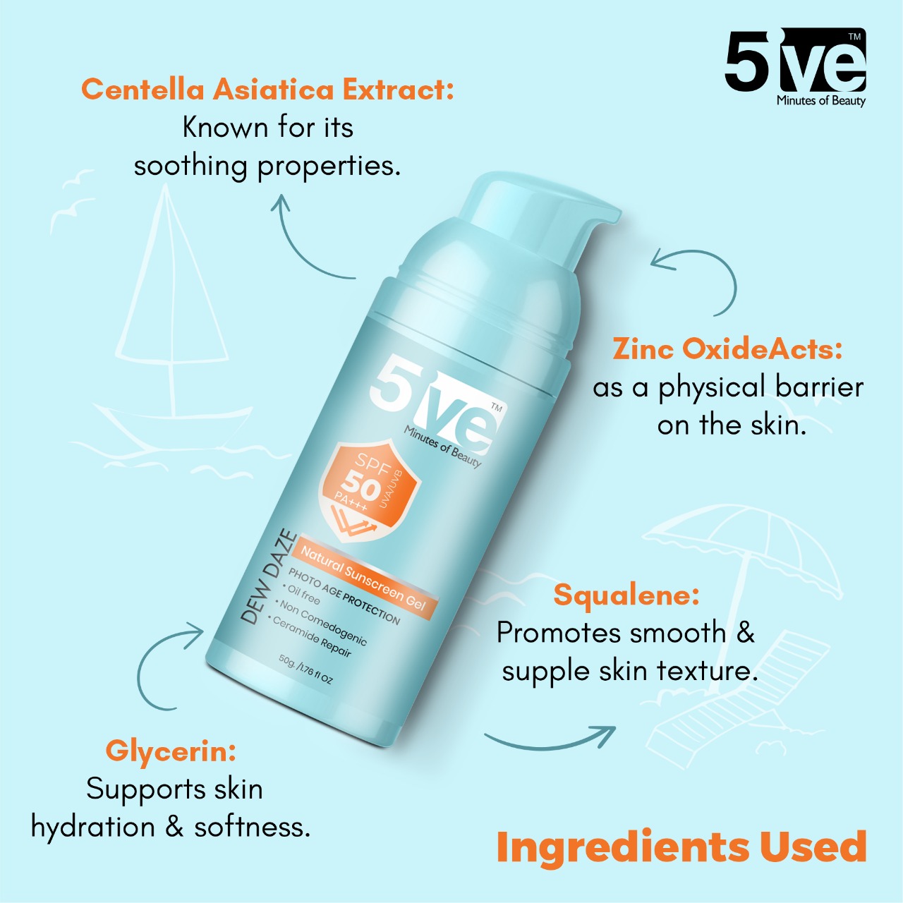 5ive Dewdaze Sunscreen gel spf 50pa +++ 50g